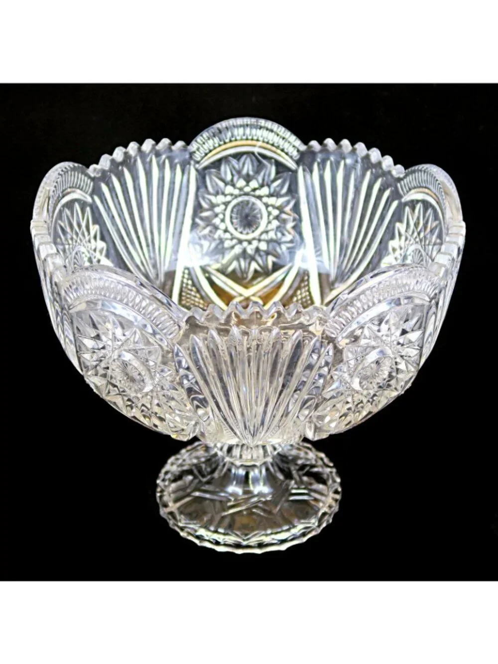 Lead Crystal 8-Inch Footed Bowl Hollywood Regency Style Vintage Glass - Picture 2 of 5